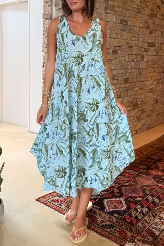 Made in Italy Tiki Pure Cotton Midi Dress Powder /32 =